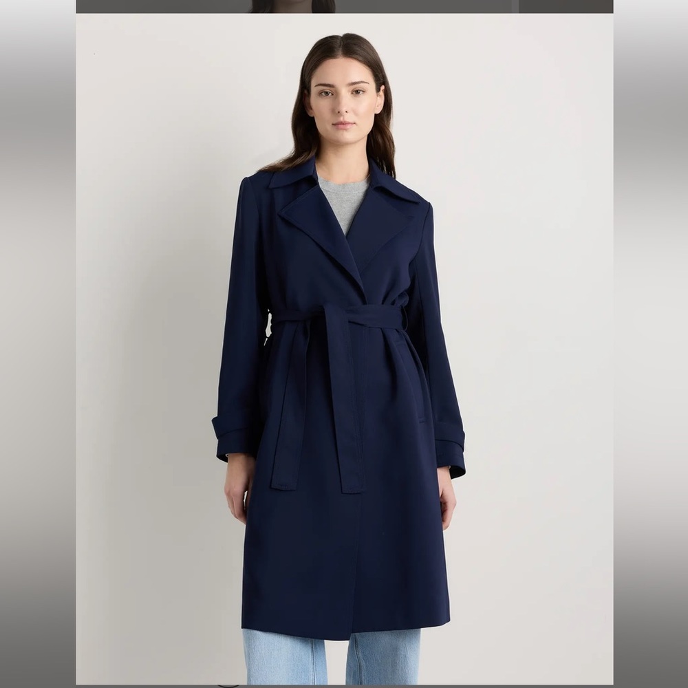 Quince Navy Stretch Crepe Trench Coat NWT  Medium